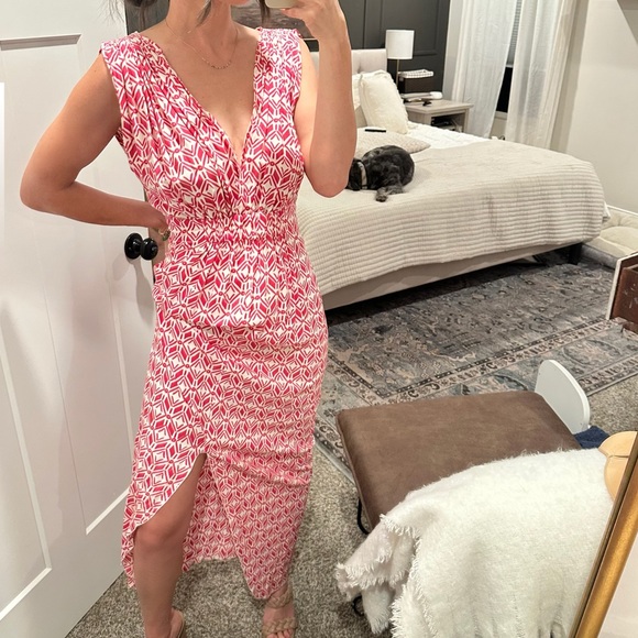 Ava Sky Romantic Pink And White Flowy Tropical Maxi Dress Size XS - Picture 1 of 13
